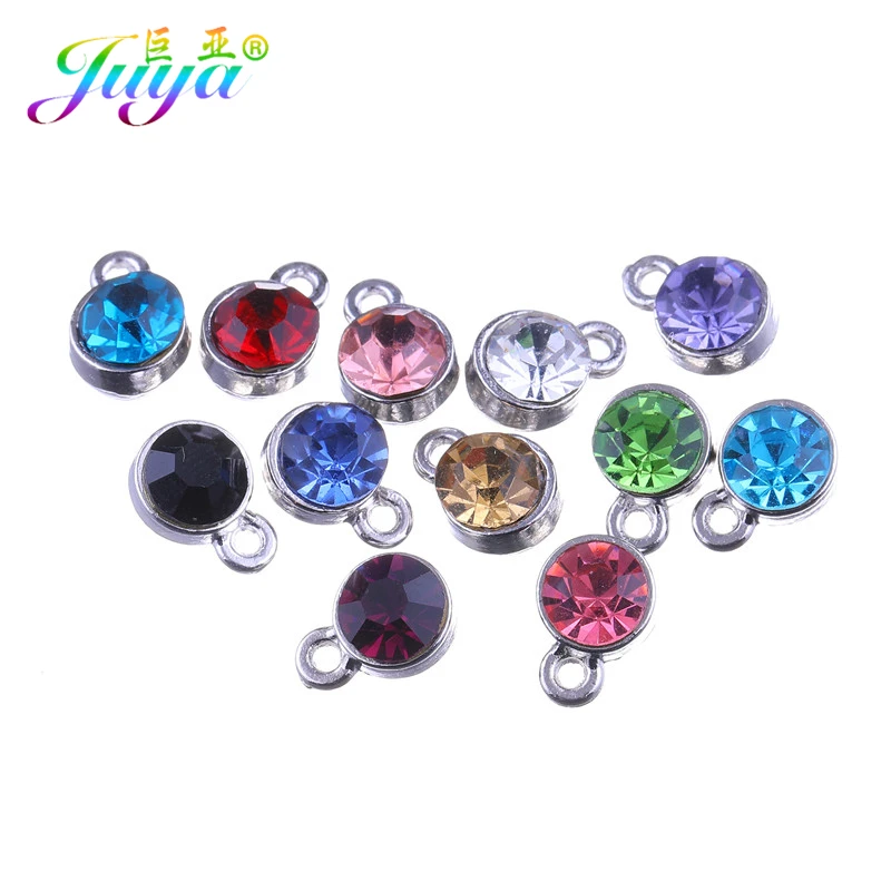 Juya 30pcs/lot Wholesale 12 Colors Cz Rhinestone Birthstone Charms Pendant For Handamde Pendant Birthday Jewelry Making Supplies