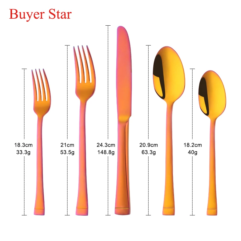 5-40PCS Stainless Steel Flatware Set Square Edge Service for Knife Fork Spoon Salad Fork Dessert Spoon Dinnerware Tableware