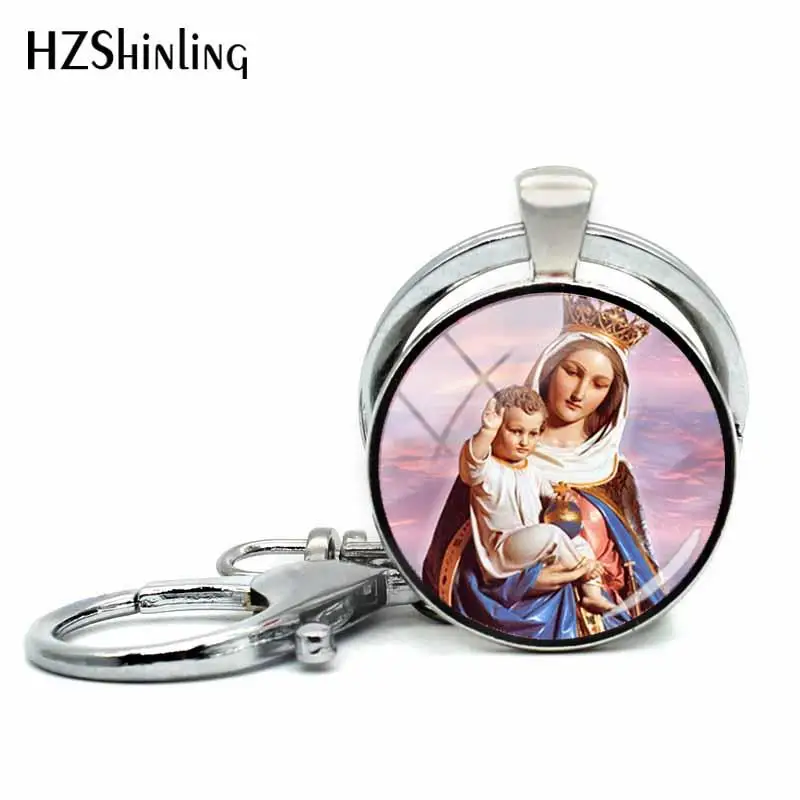 2018 New The Virgin Mary Of Guadalupe Keyring Mother Of Jesus Key Chain Glass Dome Keyrings Printed Photo Jewelry For Woman HZ5