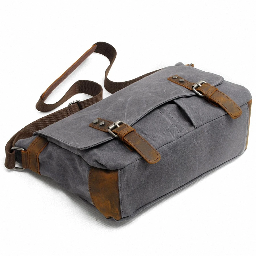 Imagem -05 - Bolsa de Ombro de Couro Genuíno para Homens Lona Encerada Grossa Bolsa Casual Bolsa Tiracolo Masculina para Lazer Moda