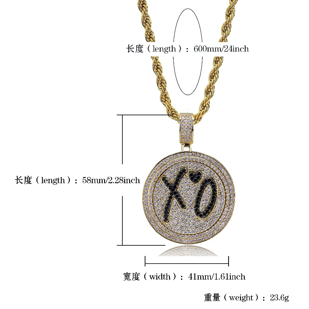 TOPGRILLZ New XO Spinner Pendant Necklace Iced Out Hip Hop/Punk Gold Silver Color Chains For Men CZ Charms Jewelry Gift
