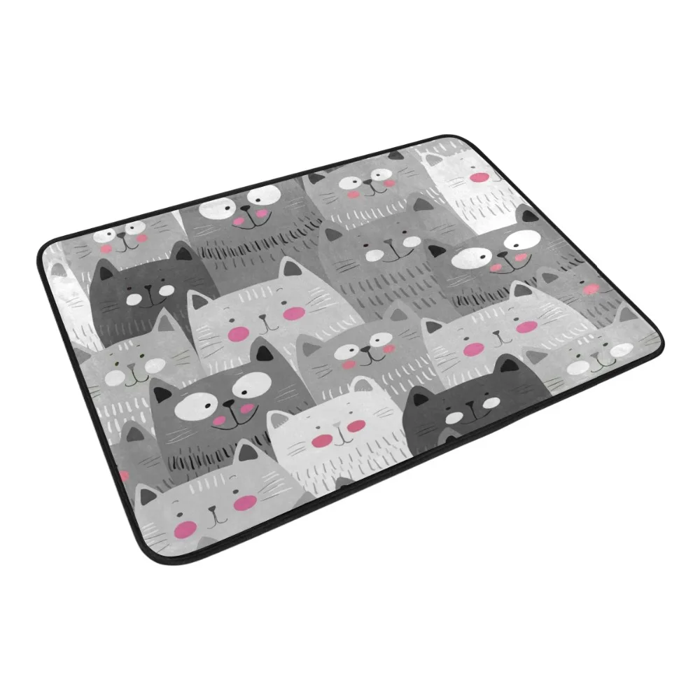 Anti- Slip Welcome Floor Mats Cute Cartoon Lovely Cat Hallway Kitchen Rug Decoration With Back Rubber Dots