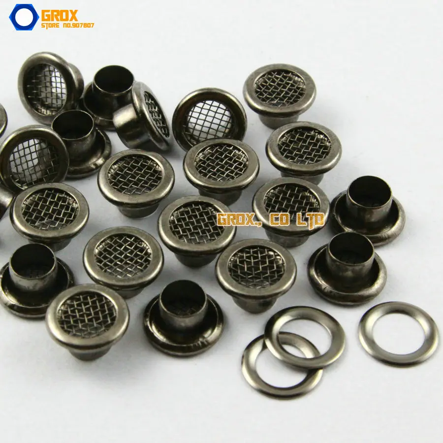 200 Set 8*4.5*5mm (Outer diameter * Inner diameter * Height) Gunmetal Round Eyelet Grommet with Steel Mesh Inside