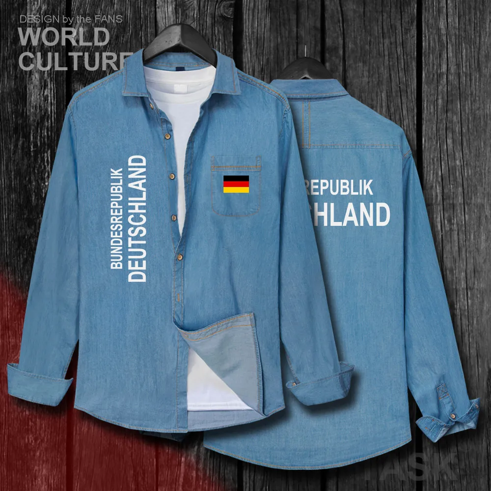 

Germany Deutschland German DE Men Spring Autumn Jeans Shirt Cotton Turn-down Collar Long Sleeve Casual Cowboy Coat Flags Clothes