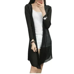 Cardigan ample en mousseline de soie pour femmes, blouse longue, grande taille, chemises de plage, vêtements de protection solaire, WZ199, nouvelle collection été 2018