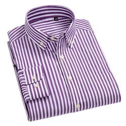 Camisas de negocios formales para hombres, ropa de marca de alta calidad, 100% algodón, Oxford, rayas, camisas sociales, estilo de ocio