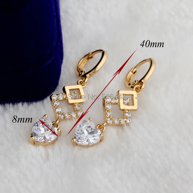 3Pairs 2017 New Arrival Jewelry Real 18K Gold Plated Cubic Zirconia Wedding Party Heart Drop Earrings for Women Wholesale A986