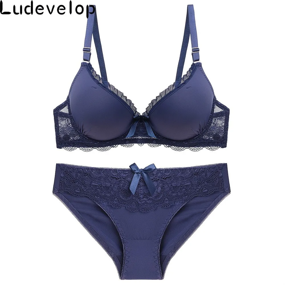 Sexy Lace Women Push Up Bra Sets Solid Wrinkle Bra Brief Sets French Romantic Intimate Underwear Set Bra and Panties Sets