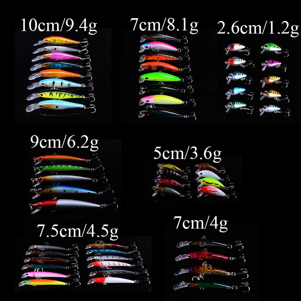 

55pcs/lot Fly Minnow Fishing Lure Set China Hard Bait Lure Wobbler Carp 7 Models Fishing Tackle Artificial Bait wholesale