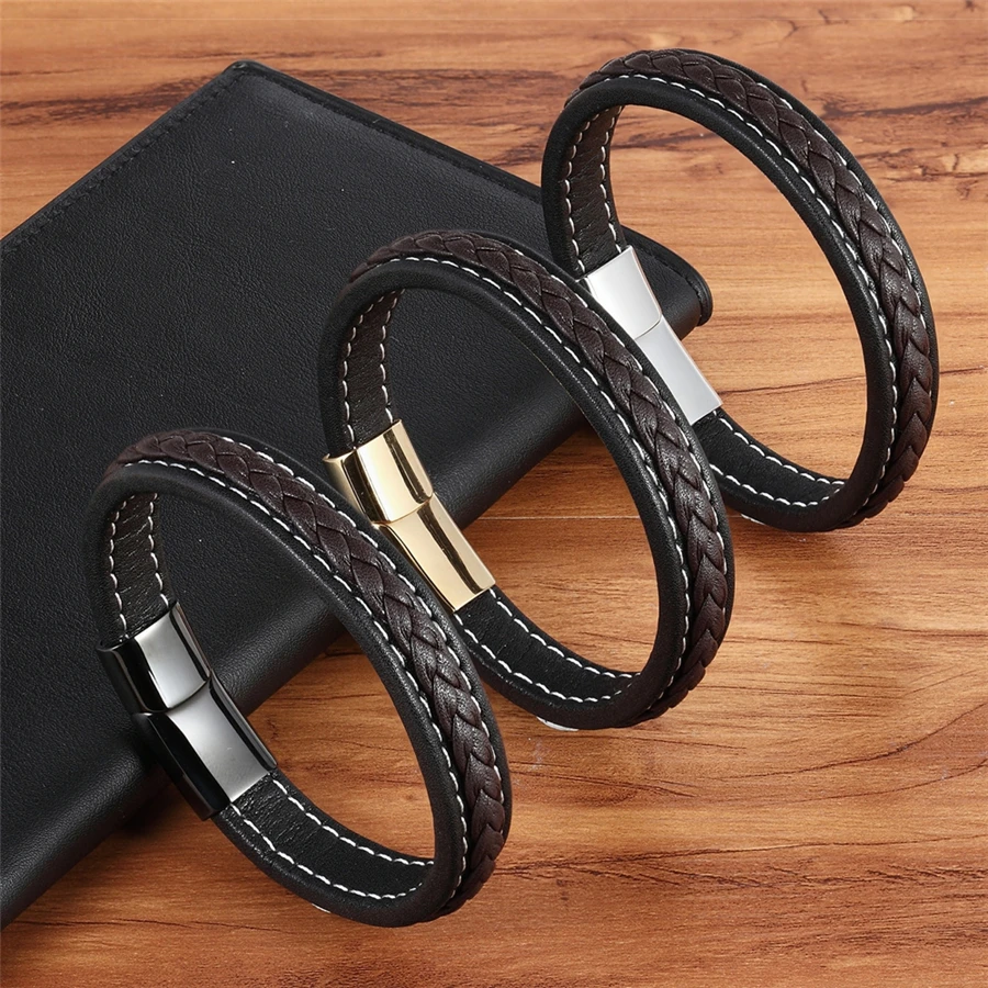 XQNI Cross Design Charm Leather Bracelet for Men Black/blue Braid Rope Chain Stainless Steel Magnetic Clasp Male Bangle Gifts