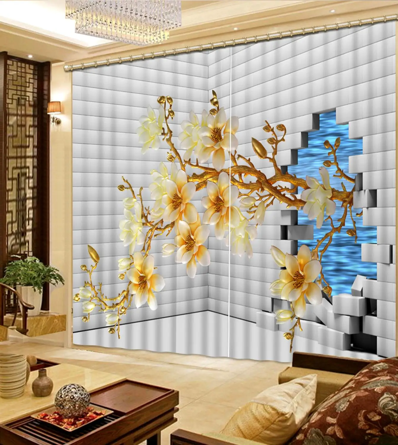 

3D curtains Customize Branch wall curtains for living room bedroom curtains modern window curtains