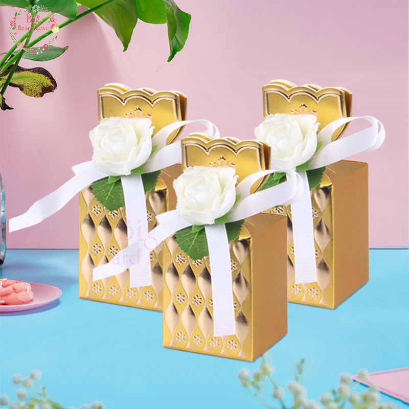 12pcs Vase Style Candy Box Bronzing Flower Chocolate Box Wedding Party Decoration Gift Box for Guest Wedding Favor Supplies