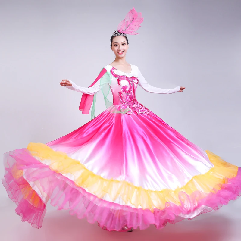 New Opening Dance Dress Spanish Big Swing Dress Female Embroidery Transition Color Stage Performance Nation Dance Costume H574