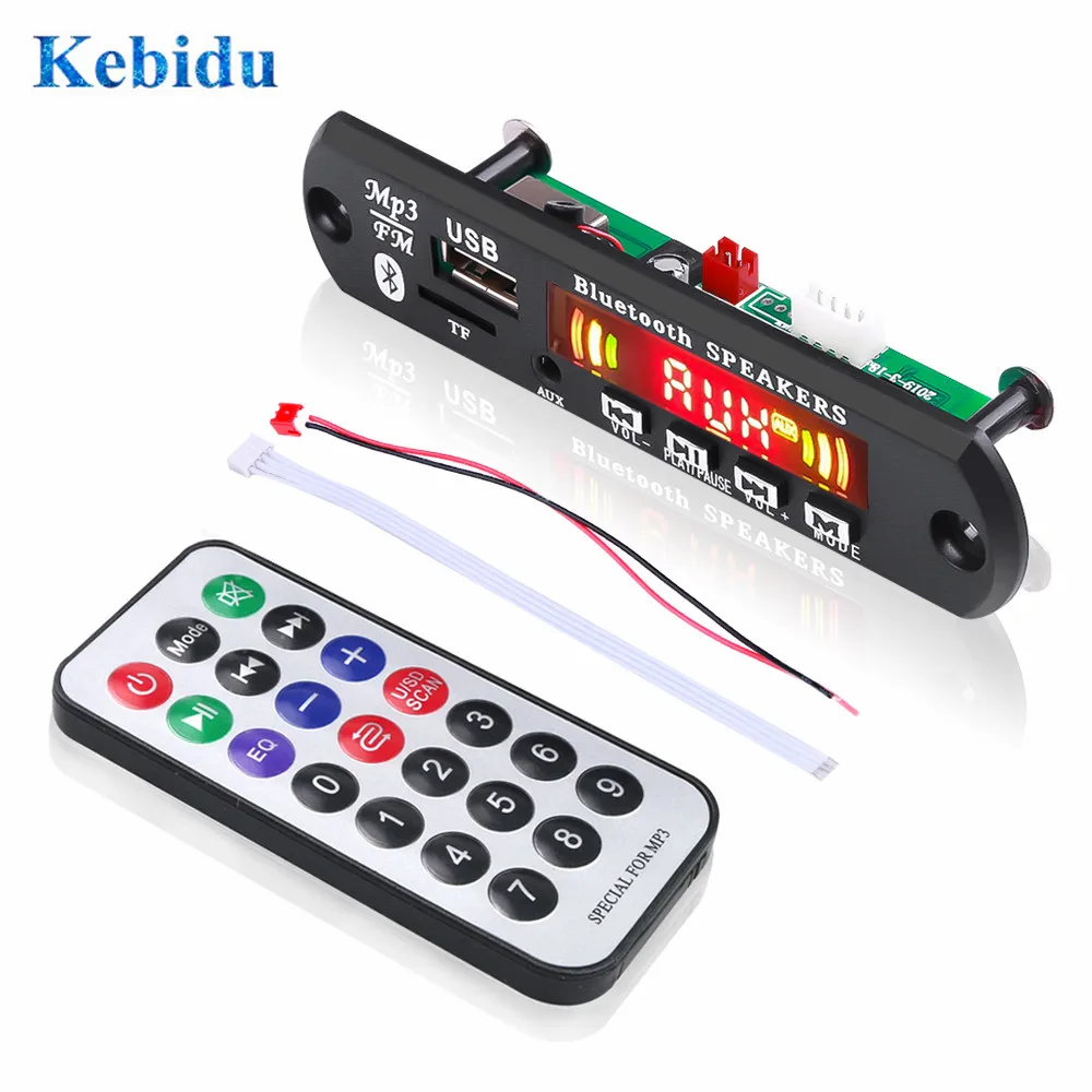 KEBIDU 5V 12V Color Screen MP3 Decoder Board WMA WAV FLAC APE Bluetooth Mp3 Player USB TF FM Radio Module with Call Recording