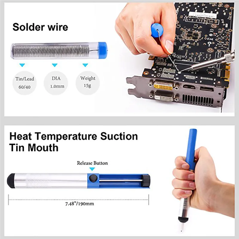 60W temperatura ajustable Soldador eléctrico Set soldadura Estación de soldadura calor lápiz herramienta de reparación Kit Soldador electrico nuevo