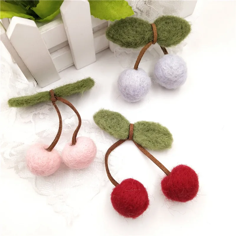 1pcs/lot Wool felt Cherry knot Patches DIY Handmde Accessories For kids clothes Cartoon Children's hair clip Accessories