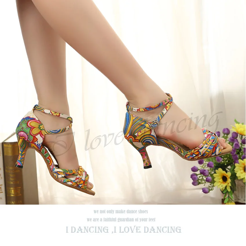 Latin dance shoes flower ballroom shoes middle heel Salsa square shoes cross straps scarpe da ballo donna JuseDanc