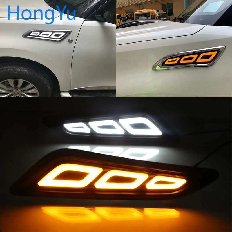 

LED DRL Flowing Turning Light Signal Lamp Side Vents StickerFor Nissan Patrol Y62 Armada Accessories 2015 2016 2017 2018 2019