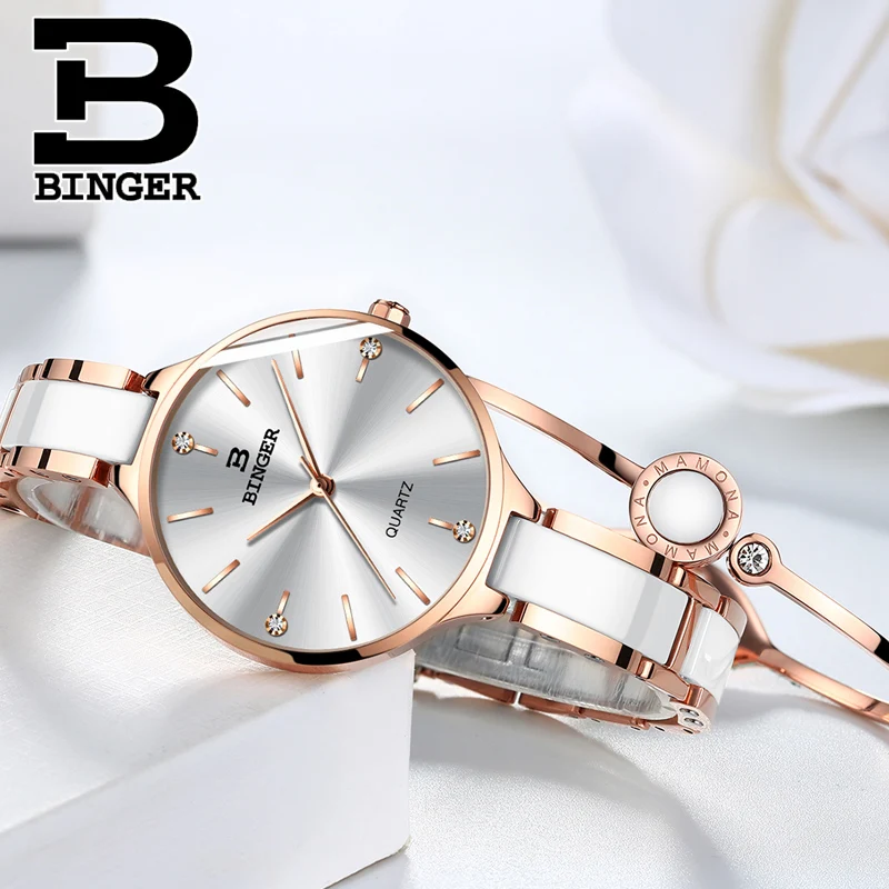 Switzerland Binger Ceramic Quartz Watch Women Casual Luxury Brand Wristwatches Gift Bracelet Relogio Feminino Montre Relogio