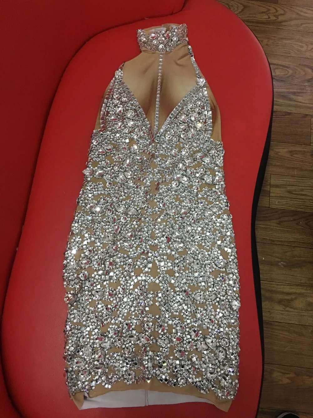 Luxurious Rhinestones Dress Glisten Stones Evening Long Train Flowers Dress Women\'s Prom Birthday Celebrate Silver Dresses