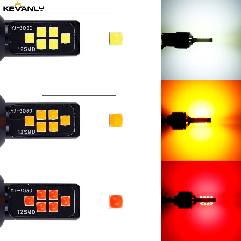 2PCS auto H4 LED Lampe Auto Hallo/Lo strahl LED Scheinwerfer 12 SMD 3030 Glühbirne Auto Nebel licht Scheinwerfer 12V DC Bernstein Rot Weiß