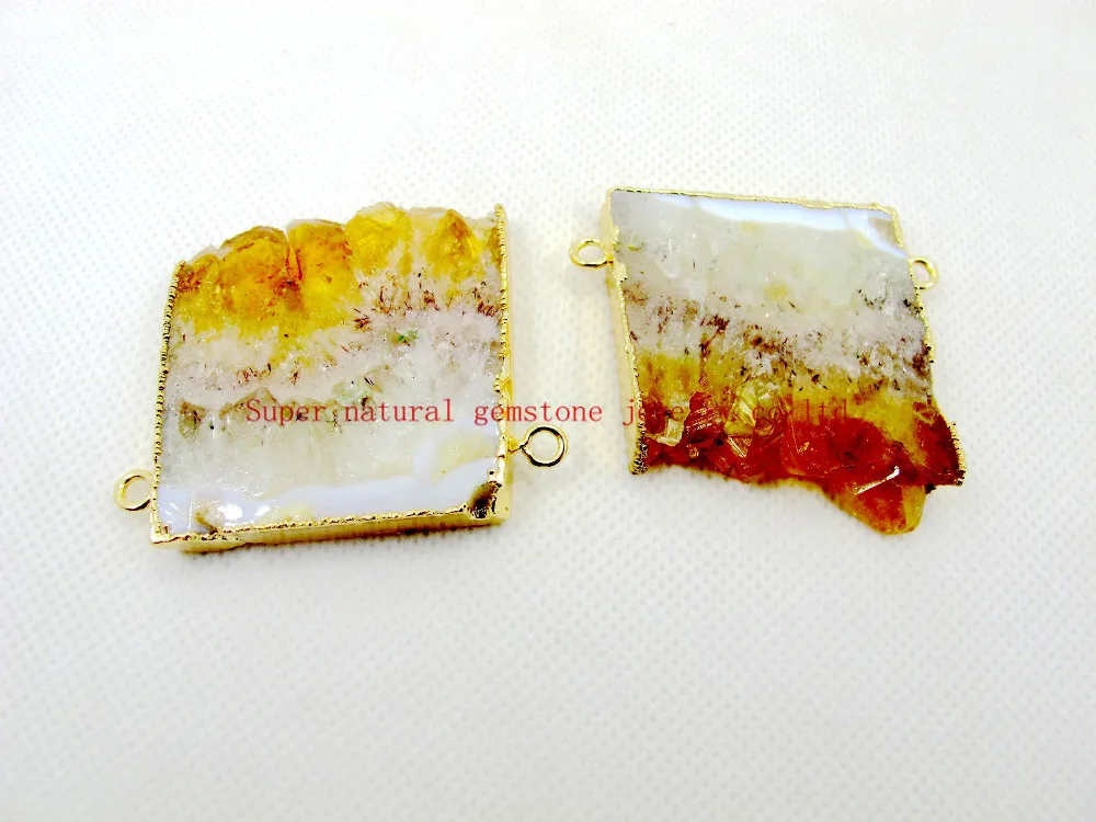 Natural Citrine Drusy Slice Pendant Gold Gem Stone Yellow Quartz Crustal Geode Slice Drusy Necklace Pendant 5pcs/lot  2loops