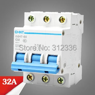 Free Shipping 2 years Warranty  DZ47-60 C32 3P 32A  3 pole domestic C type small air switch unipolar Electric shock protection