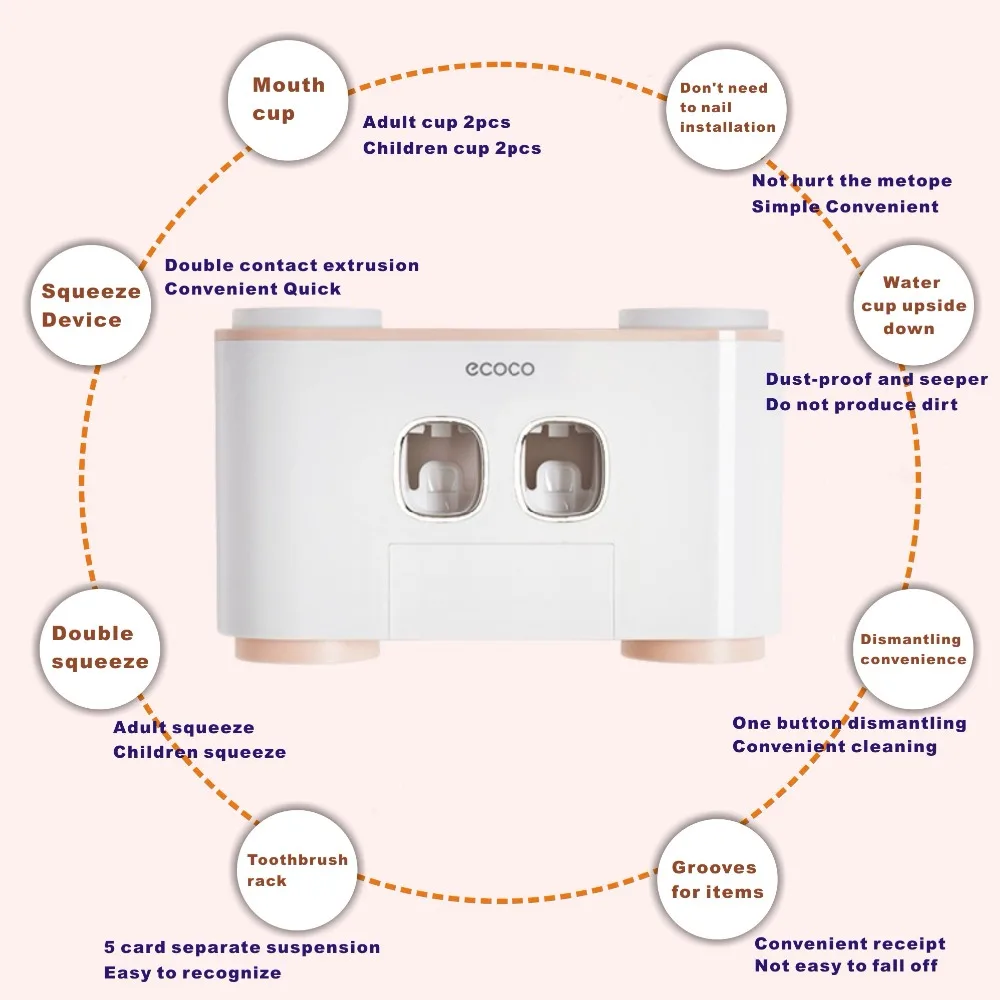 5 Racks Dust-proof Toothbrush Holder with Cups Toothpaste Dispenser Automatic Toothpaste Squeezer Bathroom Accessories