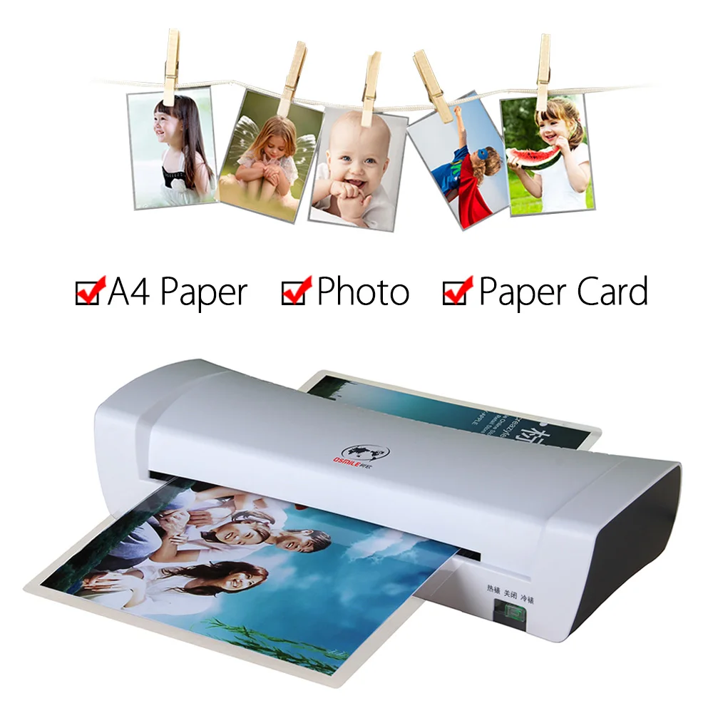 SL200 A4 Hot and Cold Laminating Machine Document Photo Paper Cards Picture Painting Laminator for Home Office EU