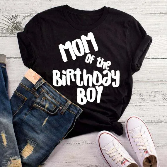 

Mom of The Birthday Boy T-Shirt Raise Boys Shirt Funny Mom Gift Casual Boy Birthday Tops Graphic Grunge goth art t shirts