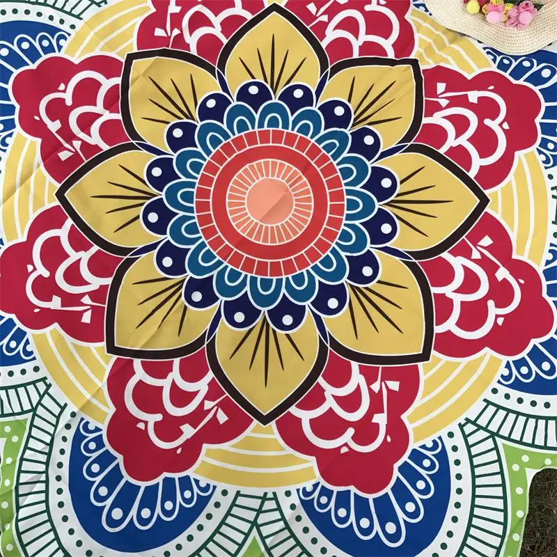 New Yoga Round Mat Indian Mandala Tapestry Lotus Mat Yoga Bohemian Flower Printed Shawl Sunblock Beach Mat