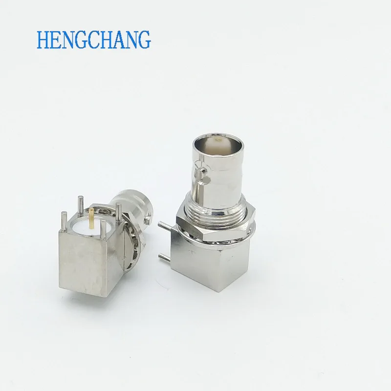 10 Pcs 5 Pole Right Angle BNC Female Socket With Nut Bulkhead Connector for PCB Board