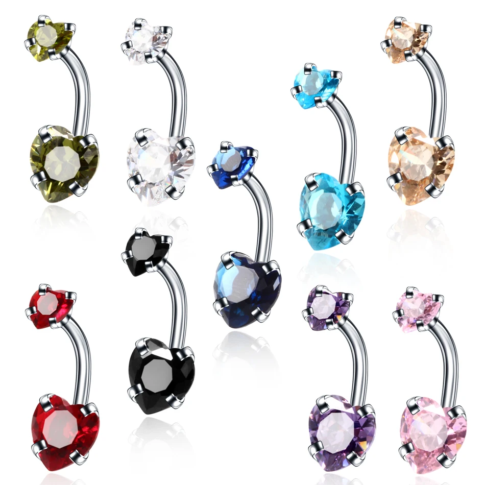 1PC Heart Crystal Belly Button Ombligo Piercing 14G Navel Bar Stud Retainer CZ Nombril Piercing Dangle Earrings Piercing Jewelry