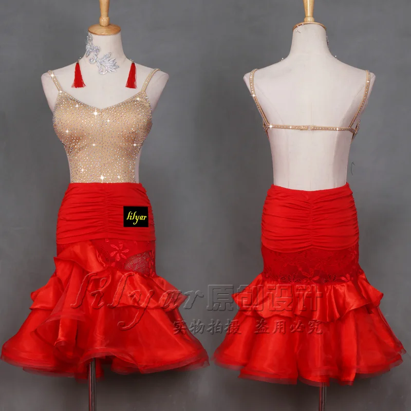 

Latin dance costume Red Jumpsuit two piece