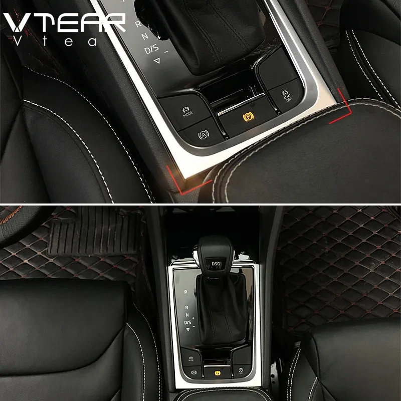 Vtear for Skoda Kodiaq gear frame cover chrome center centre console panel circle accessories gear shifter collar decorative 21