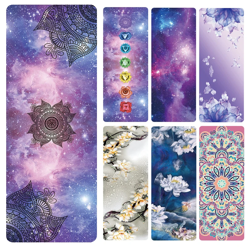 Non-slip Yoga Mat Comfort Suede Pretty Starry Sky Printed Folding Natural Rubber Pad for Exercise, Yoga, and Pilates Female