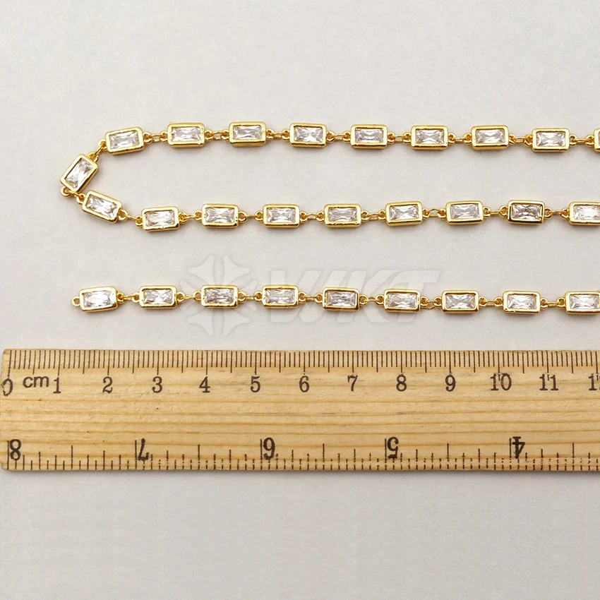 WT-BC088 Elegant Brass Chain With Sparlkly Cubic Zircon In Best Gold Trim For Women Jewelry Making Finings 6mm