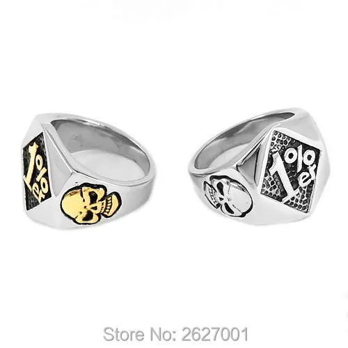 Wholesale One Percent 1% ER Skull Biker Ring Stainless Steel Jewelry Gold Silver Color Fashion Skull Biker Men Ring SWR0619