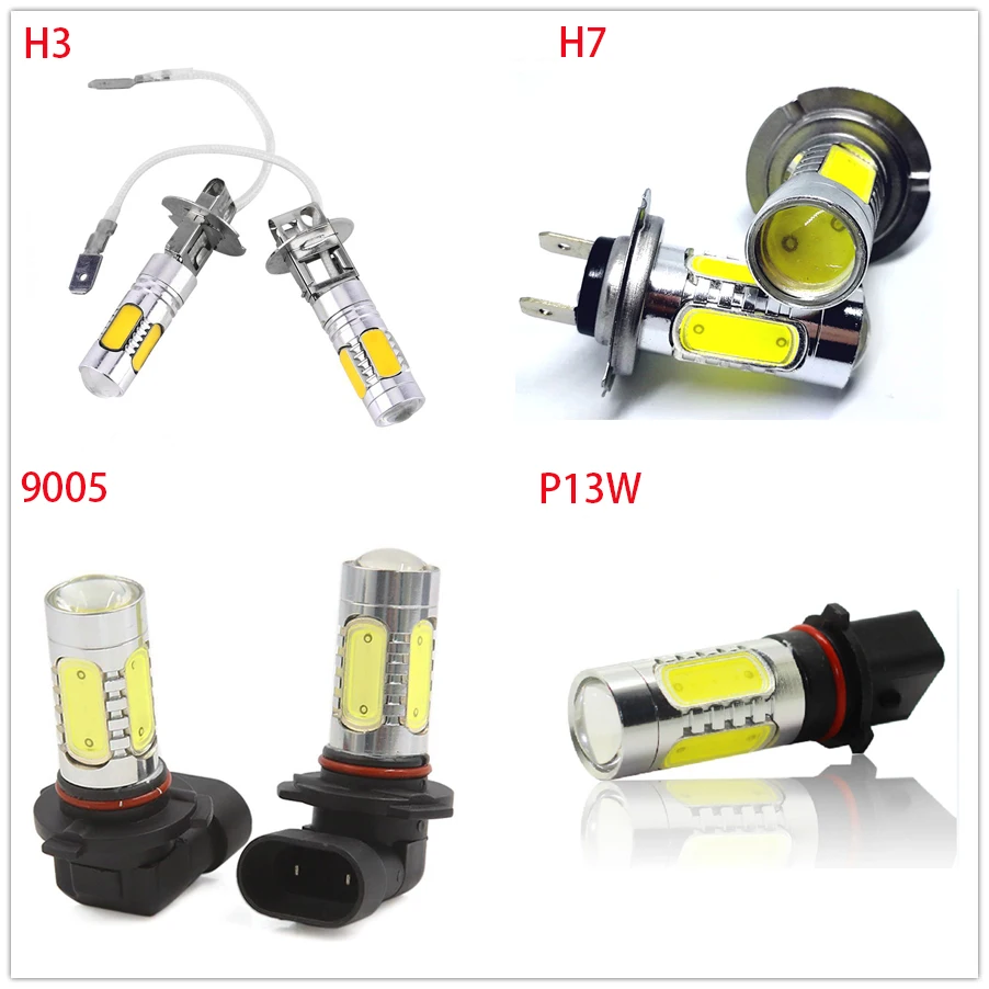 

2pcs H3 H7 9005 9006 P13W LED Car Fog Light COB 7.5W White Head Tail Driving Bulb lamp Source parking Day Running Lights 12V