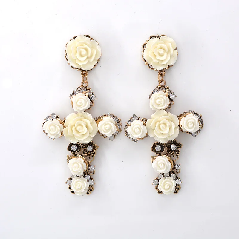 

Pendientes mujer серьги женские boucle d’oreille femmes floral cross long earrings fashion jewelry for women