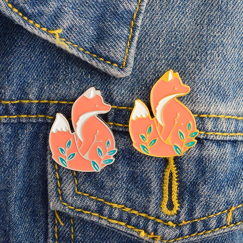 Fox Enamel Brooch Gold Silver Color Denim Clothes Shirt Pin Buckle Badge Cartoon Animal Jewelry Gift for Kids Friends