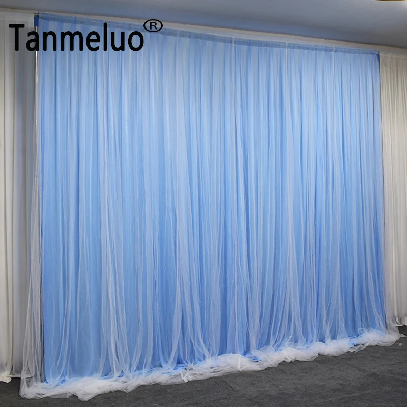 

2Layer Silk Tulle Wedding Backdrops Panel Curtain Banquet Party Stage Decoration Romantic Drapery Birthday Background Wall Panel