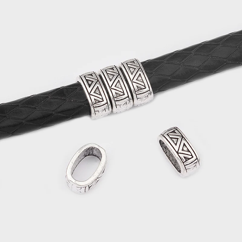 Cuentas espaciadoras deslizantes de cuero de regaliz, triángulos de plata antigua de 10x6mm para pulseras y brazaletes de cordón de cuero, fabricación de joyas, 10 piezas