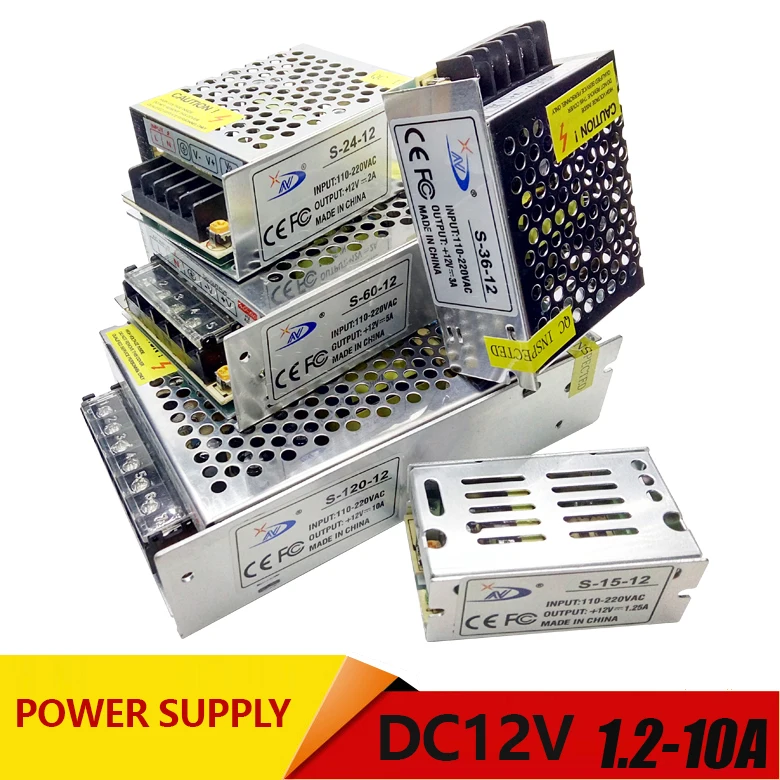 15W 24W 36W 60W 120W Switching Switch Power Supply Driver for LED Strip Light DC 12V 1A 2A 3A 5A 10A