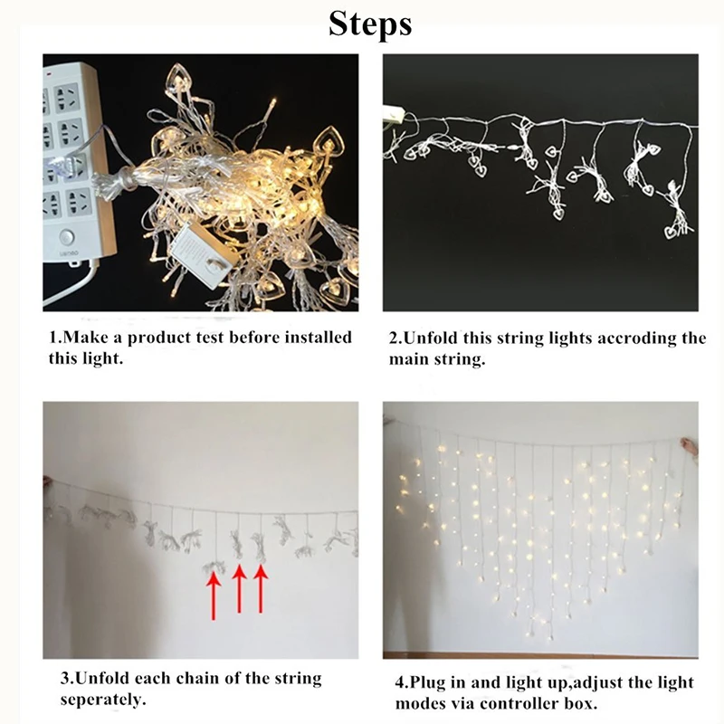 2x1.5m 128leds kształt serca LED girlanda żarówkowa ue 220V wakacje boże narodzenie wesele dekoracja sopel LED lampa kurtyna światło