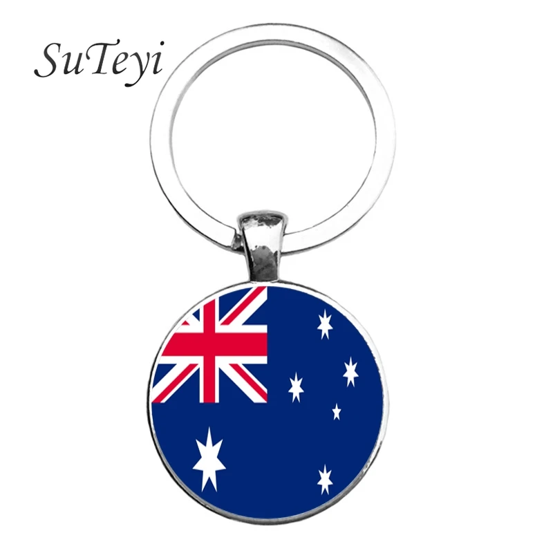 Classic Round Glass Dome Pendant Key Chain Panama Australia Flag Keychain Jewellery Accessories Gifts