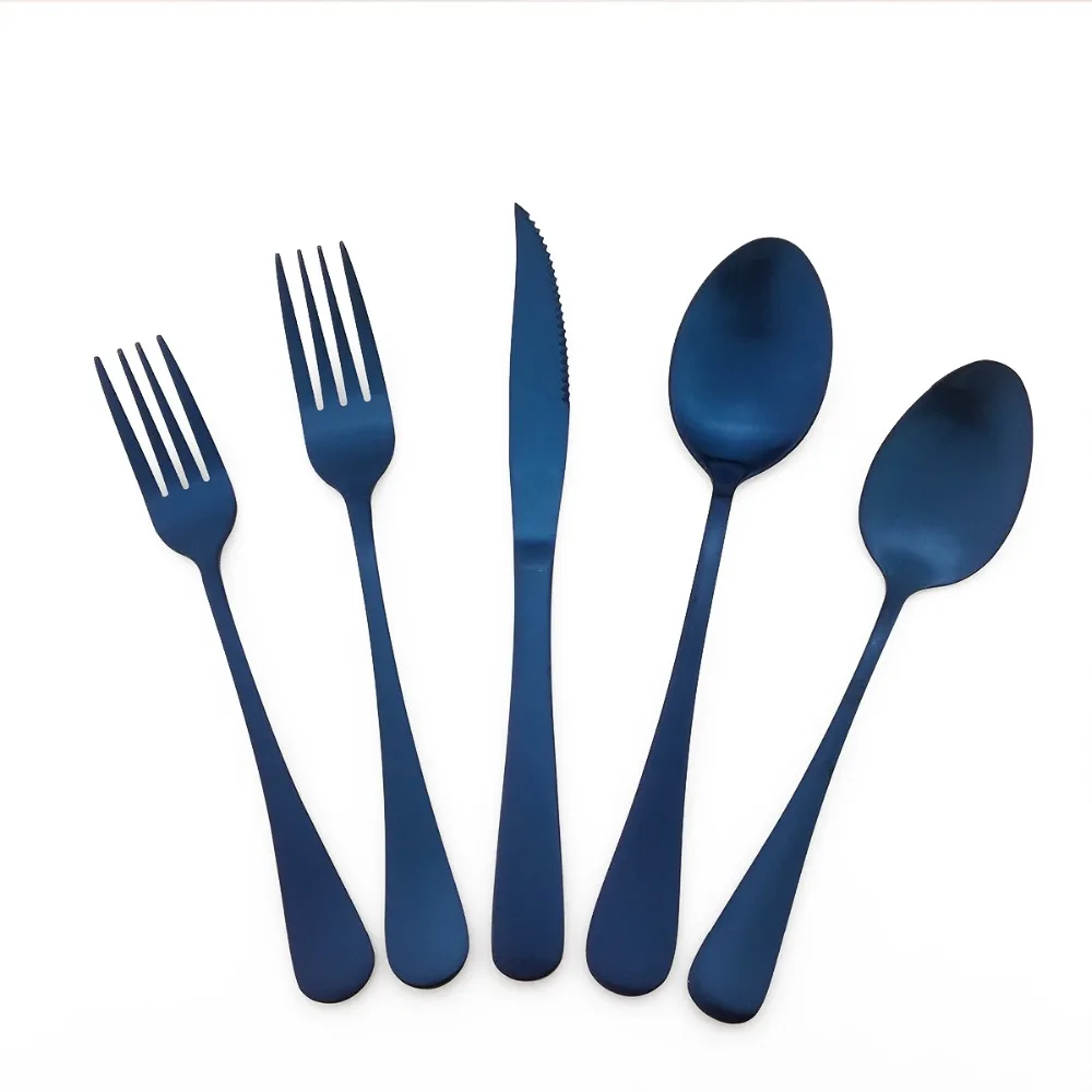 5Pcs Royal Matte Blue Cutlery Set Stainless Steel Dinnerware Set Kitchen Tableware Steak Knife Scoop Serving Fork Service for 1