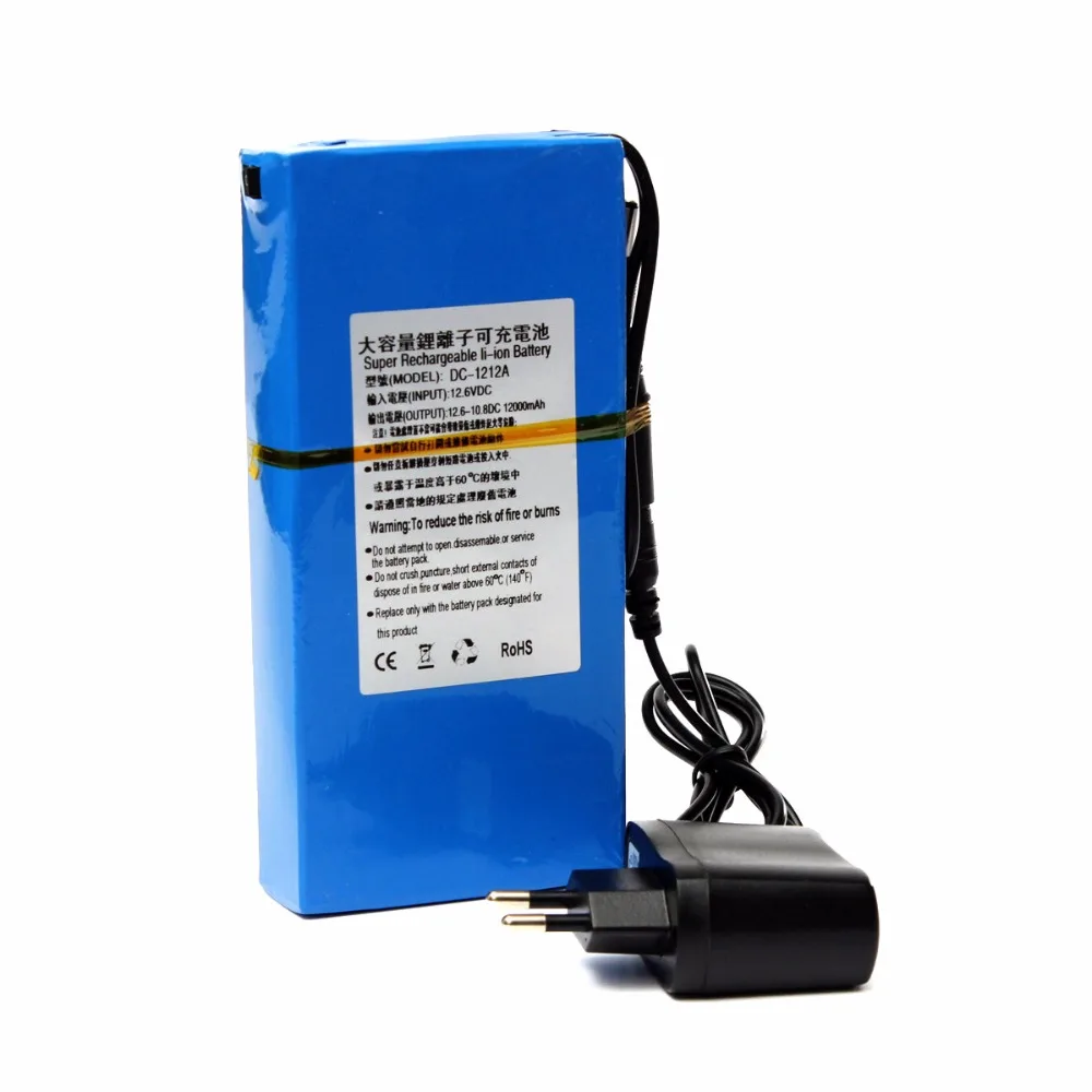 Portable 12V Battery Pack 12000mAh DC 12.6V Rechargeable Lithium Battery for Street Light Instrument LED Lamp Standby Power Cell