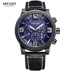 MEGIR new fashion casual uomini della vigilanza del quarzo grande quadrante impermeabile cronografo releather orologio da polso relojes trasporto libero 3010