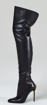 

Real photo black PU leather Zipper-Heel Over-the-Knee Leather Boot thigh high long boots fall winter celebreity